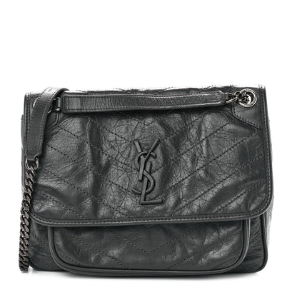 Saint Laurent Crinkled Calfskin Matelasse Monogram Baby Niki Chain Satchel Storm 1 of 11