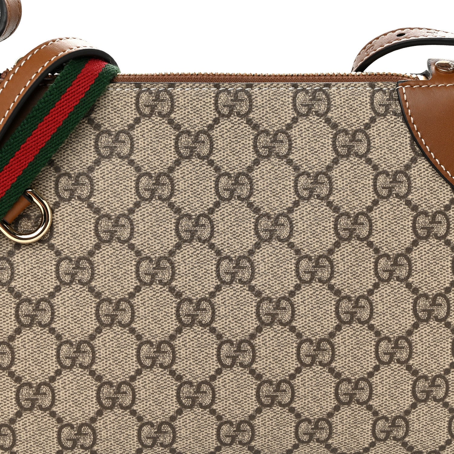 Gucci GG Supreme Monogram Textured Calfskin Small Emblem Shoulder Bag Beige Dark Brown 8 of 10
