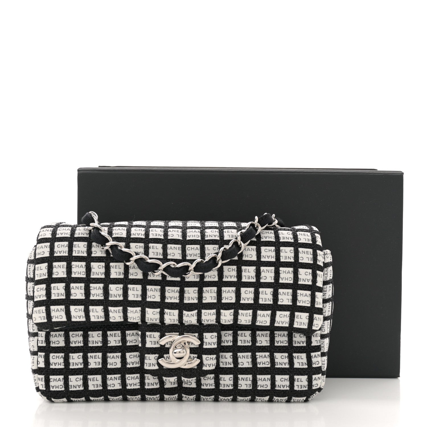 Chanel Ribbon Tweed Mini Rectangular Flap Black Ivory 1697961