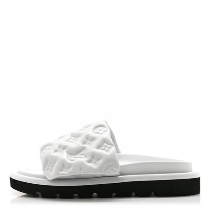 Louis Vuitton Lambskin Embossed Monogram Pool Pillow Flat Comfort Mule 36 White 1 of 11