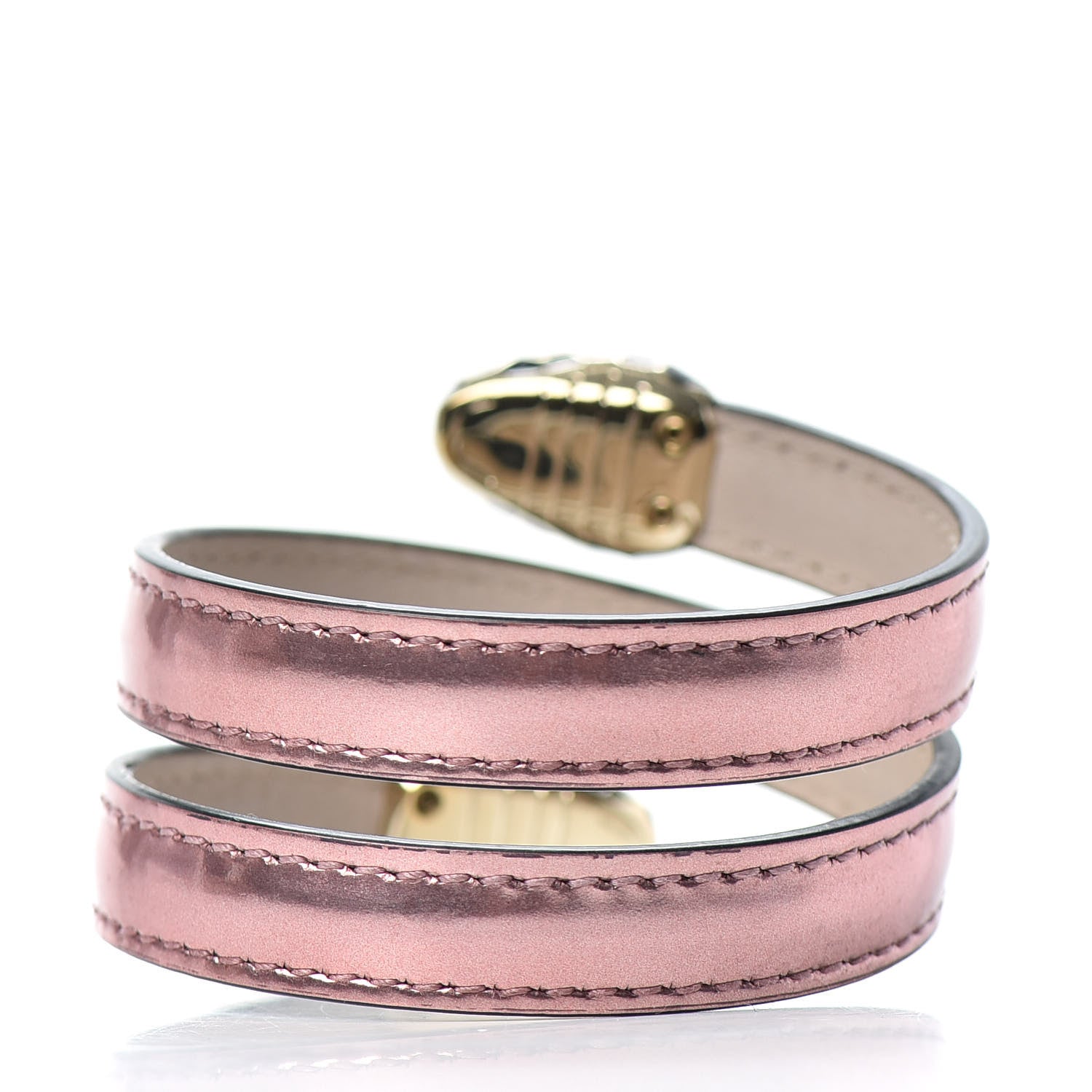 Bulgari Metallic Calfskin Serpenti Forever Double Coil Cleopatra Bracelet Pink 3 of 4