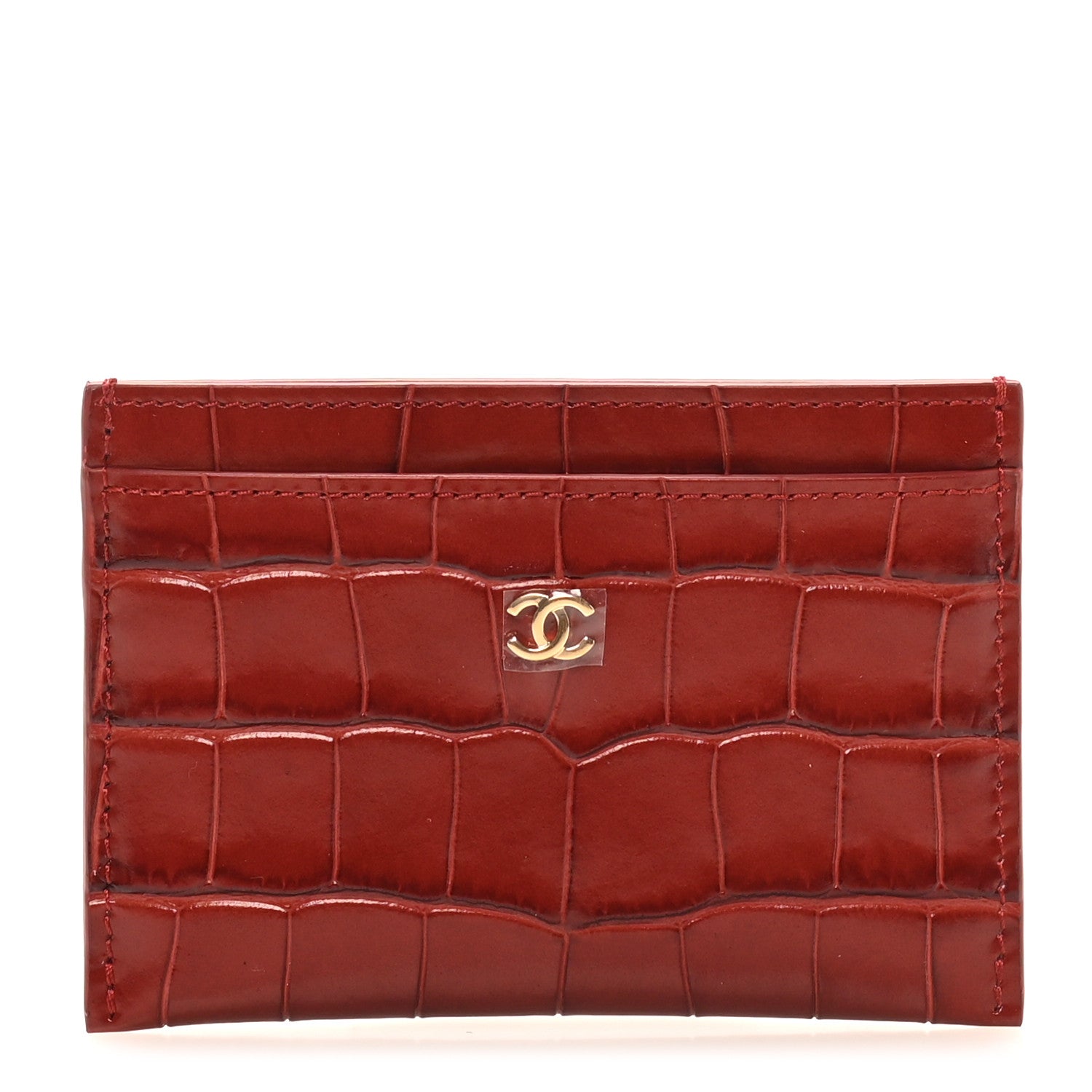 Chanel Calfskin Crocodile Embossed Crococo Card Holder Burgundy 1 of 10