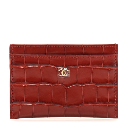 Chanel Calfskin Crocodile Embossed Crococo Card Holder Burgundy 1 of 10