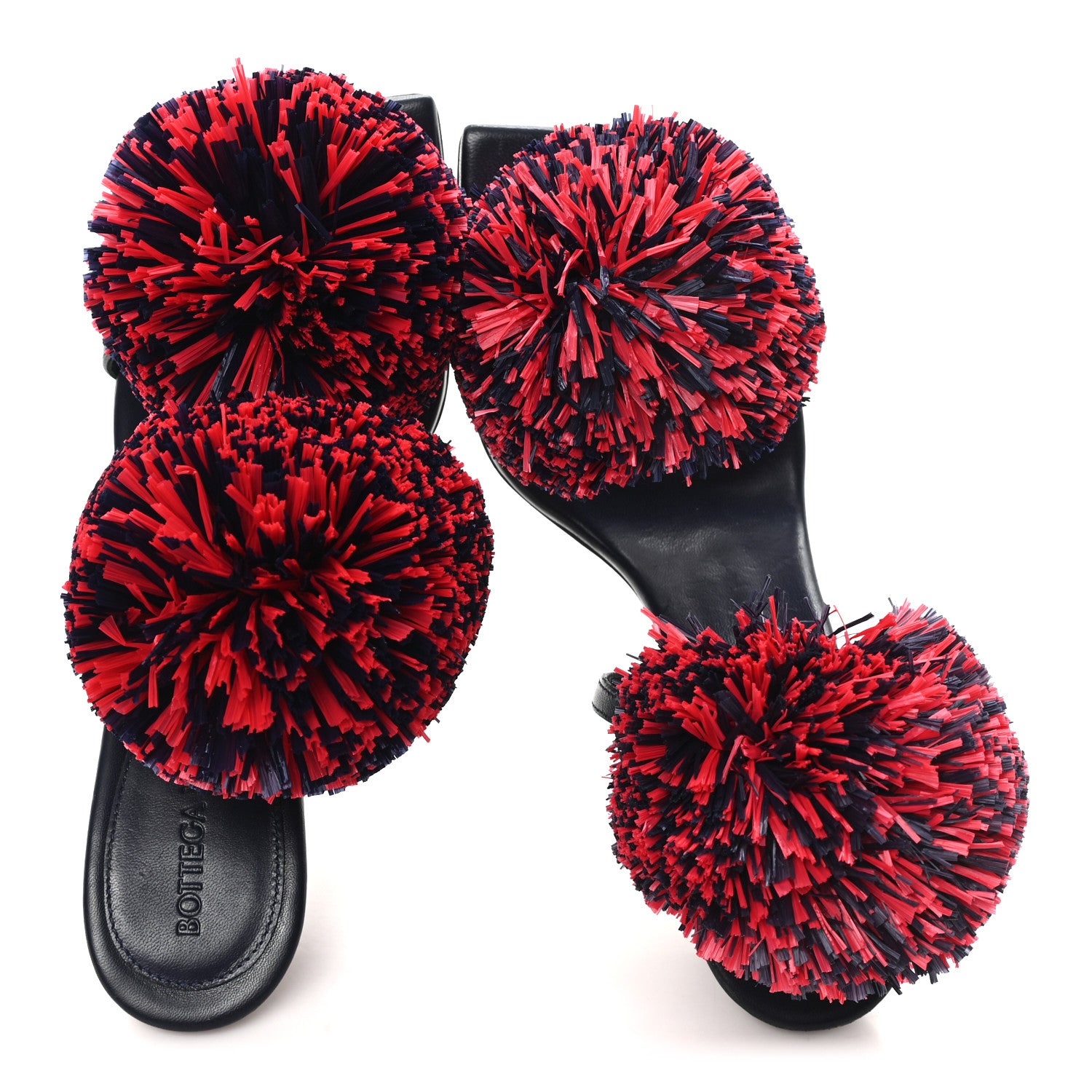 Bottega Veneta Calfskin Pom Slide Sandals 36 Navy Red 2 of 9