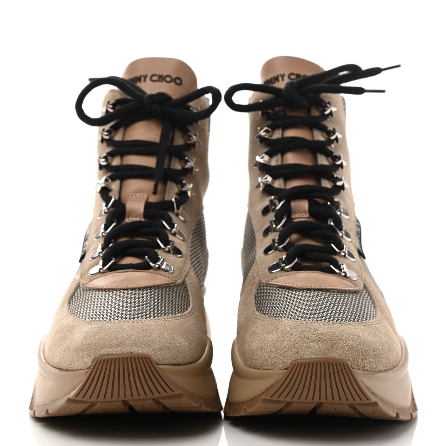 Jimmy Choo Suede Calfskin Inca Patchwork Platform Hiking Boots 39 White Sand Natural 2 of 7