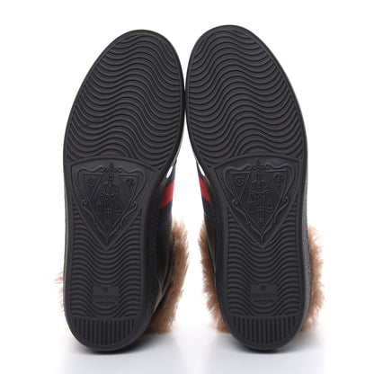 Gucci Calfskin Wool Web Bee Embroidered Mens Ace High Top Sneakers 7 Black 5 of 8