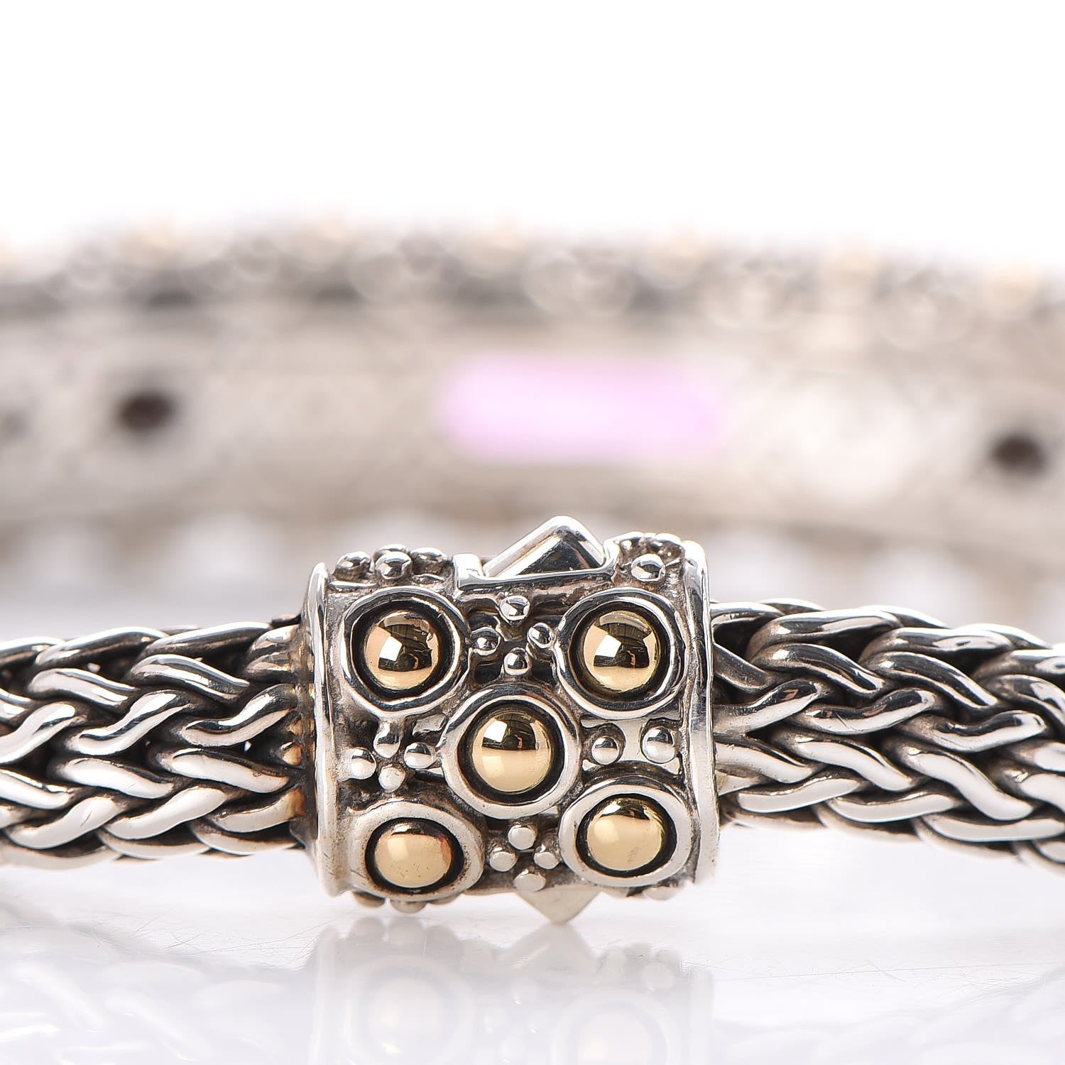 John Hardy Sterling Silver 18K Yellow Gold Pink Tourmaline Diamond Batu Sari Bracelet 7 of 9