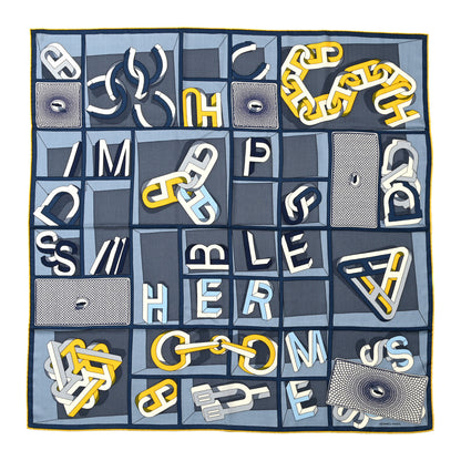 Hermes Cashmere Silk Impoossiiible Scarf 100 Gris Marine Jaune Vif 1 of 4
