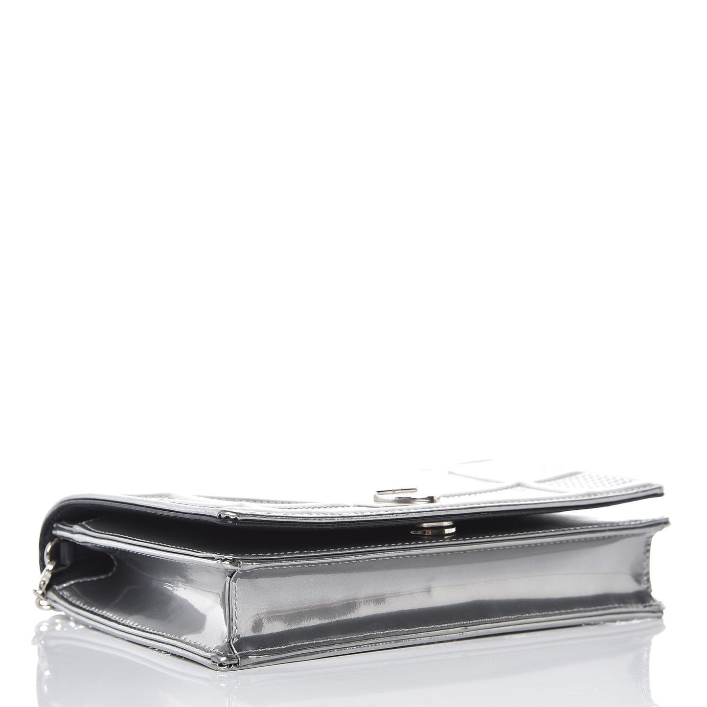 Metallic Patent Micro-Cannage Diorama Wallet on Chain Pouch Silver