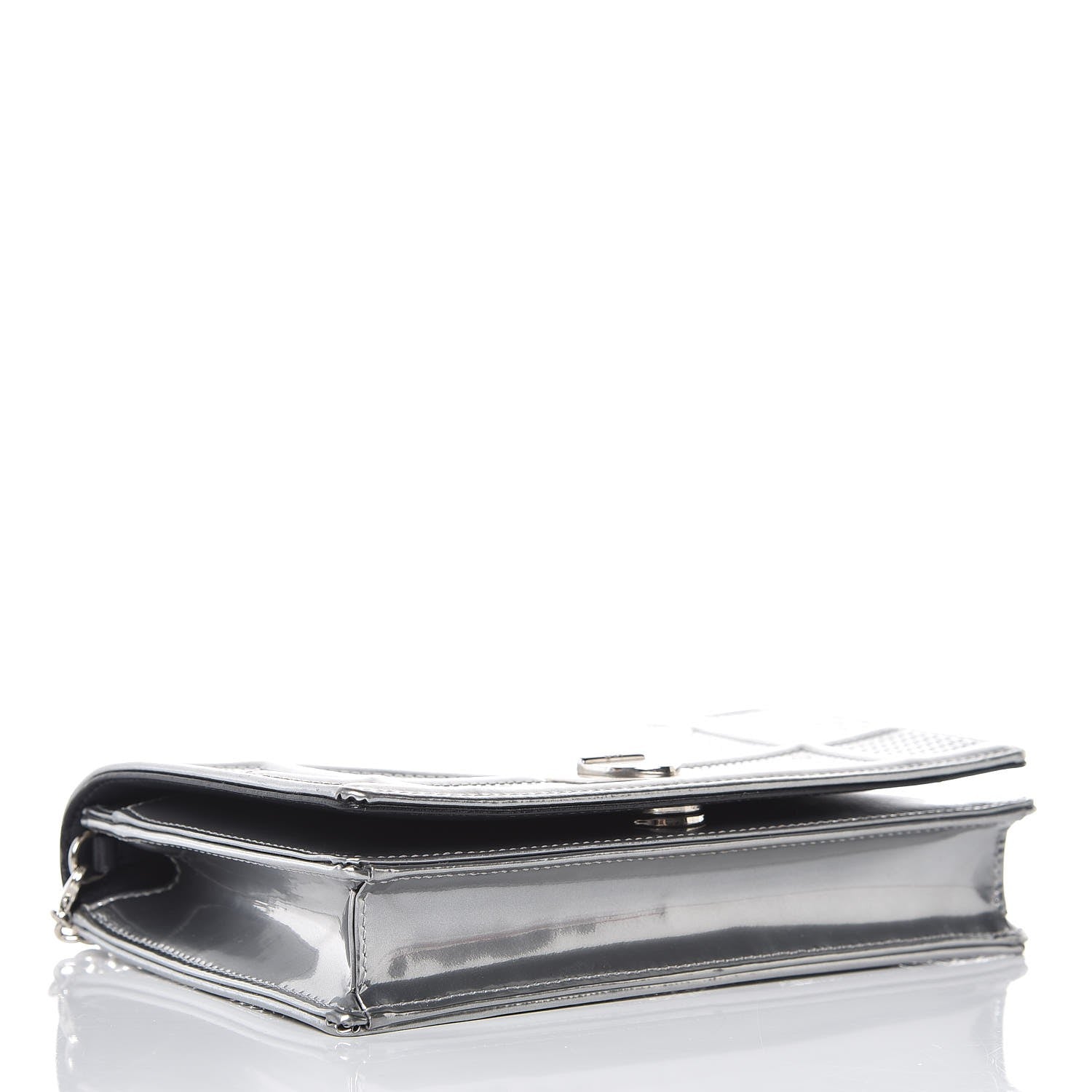 Christian Dior Metallic Patent Micro-Cannage Diorama Wallet on Chain Pouch Silver 4 of 8