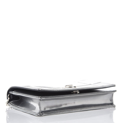 Christian Dior Metallic Patent Micro-Cannage Diorama Wallet on Chain Pouch Silver 4 of 8