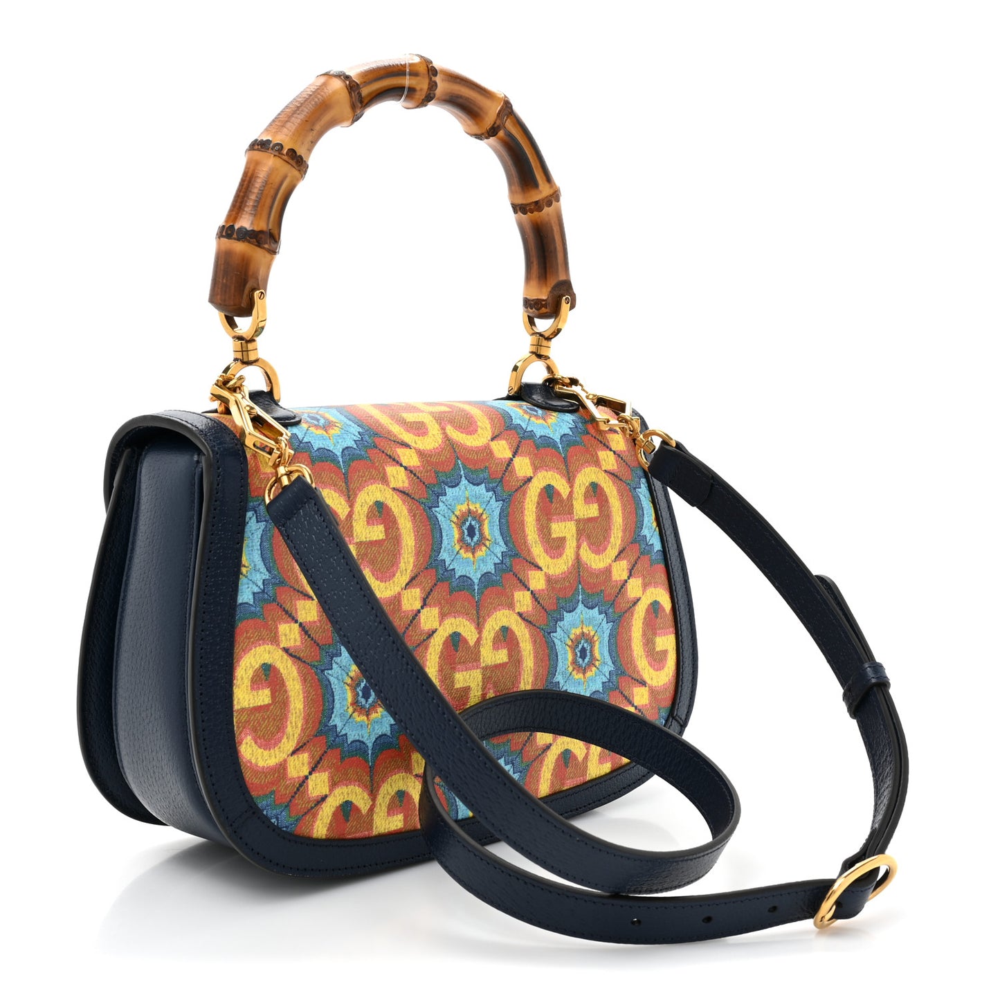 Calfskin Kaleidoscope Medium Bamboo 1947 Top Handle Bag Blue Orange Multicolor Blue Agata