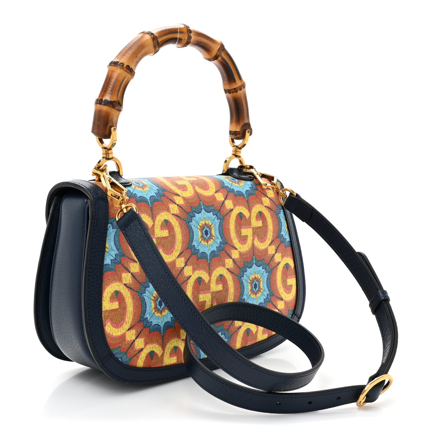 Gucci Calfskin Kaleidoscope Medium Bamboo 1947 Top Handle Bag Blue Orange Multicolor Blue Agata 4 of 9