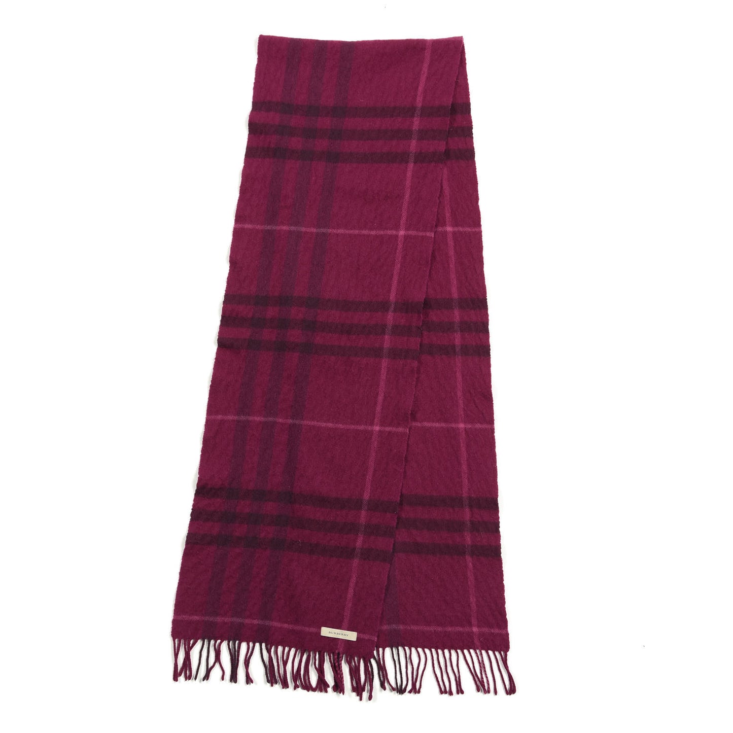 Cashmere Giant Check Fringe Scarf Fuchsia
