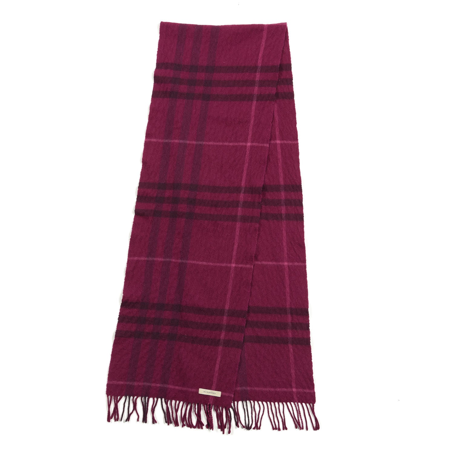 Burberry Cashmere Giant Check Fringe Scarf Fuchsia 2 of 4