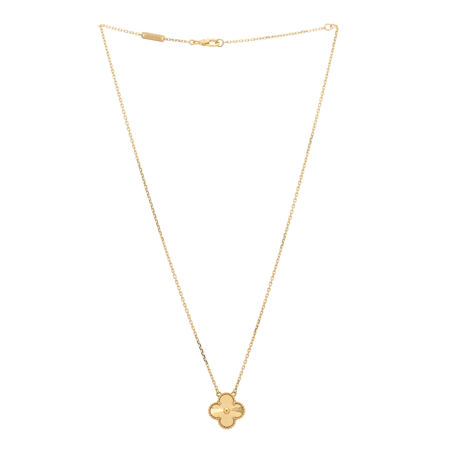 Van Cleef & Arpels 18K Yellow Gold Guilloche Vintage Alhambra Pendant Necklace 3 of 6
