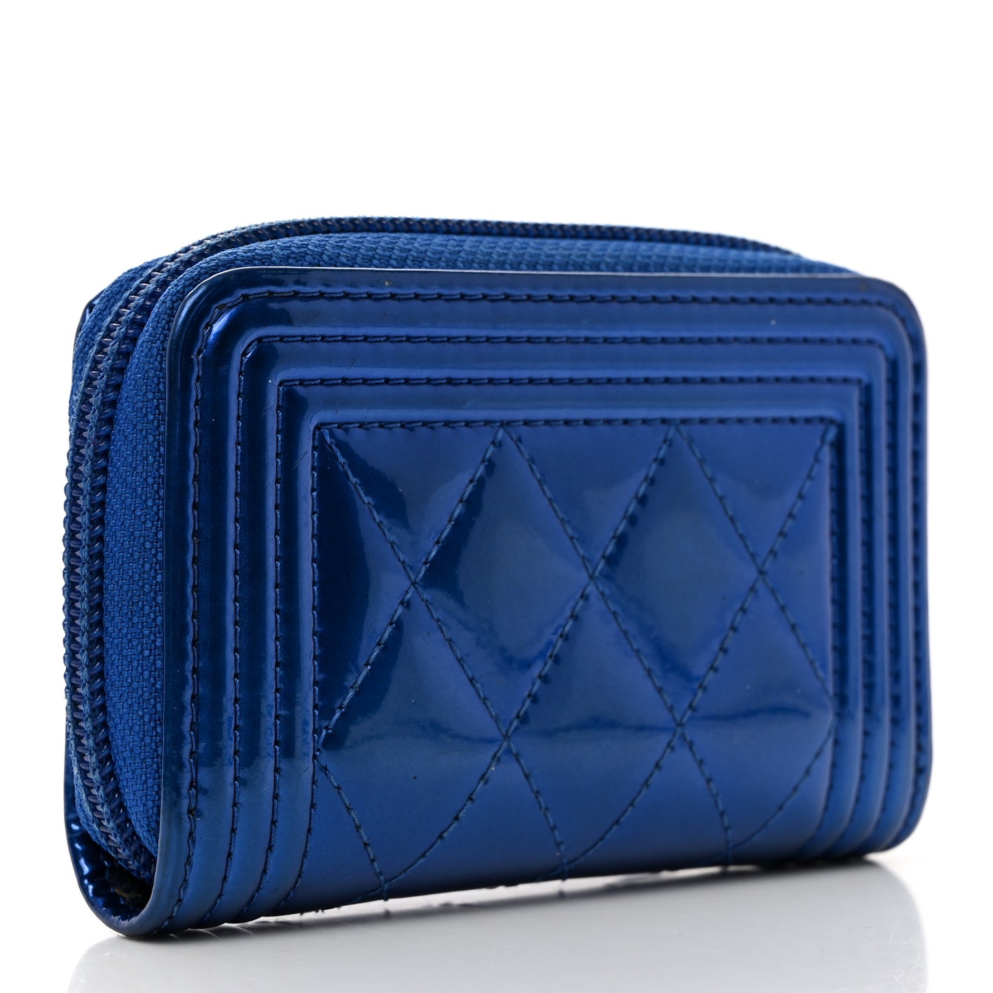 Metallic Patent Quilted Zip Around Boy Coin Purse Wallet Blue