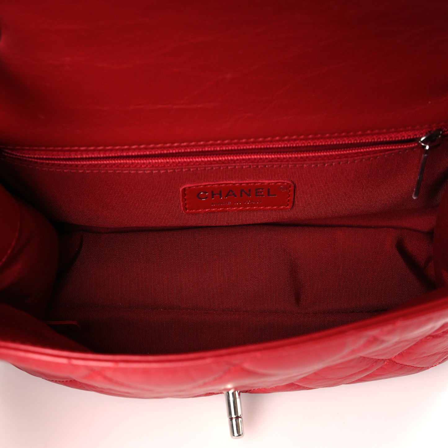Crumpled Calfskin Medium Chain All Over Flap Red