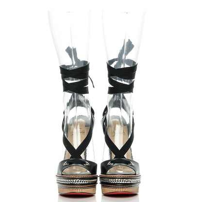 Christian Louboutin Shiny Calfskin Tribuli 140 Wedge Sandals 39 Black 2 of 8