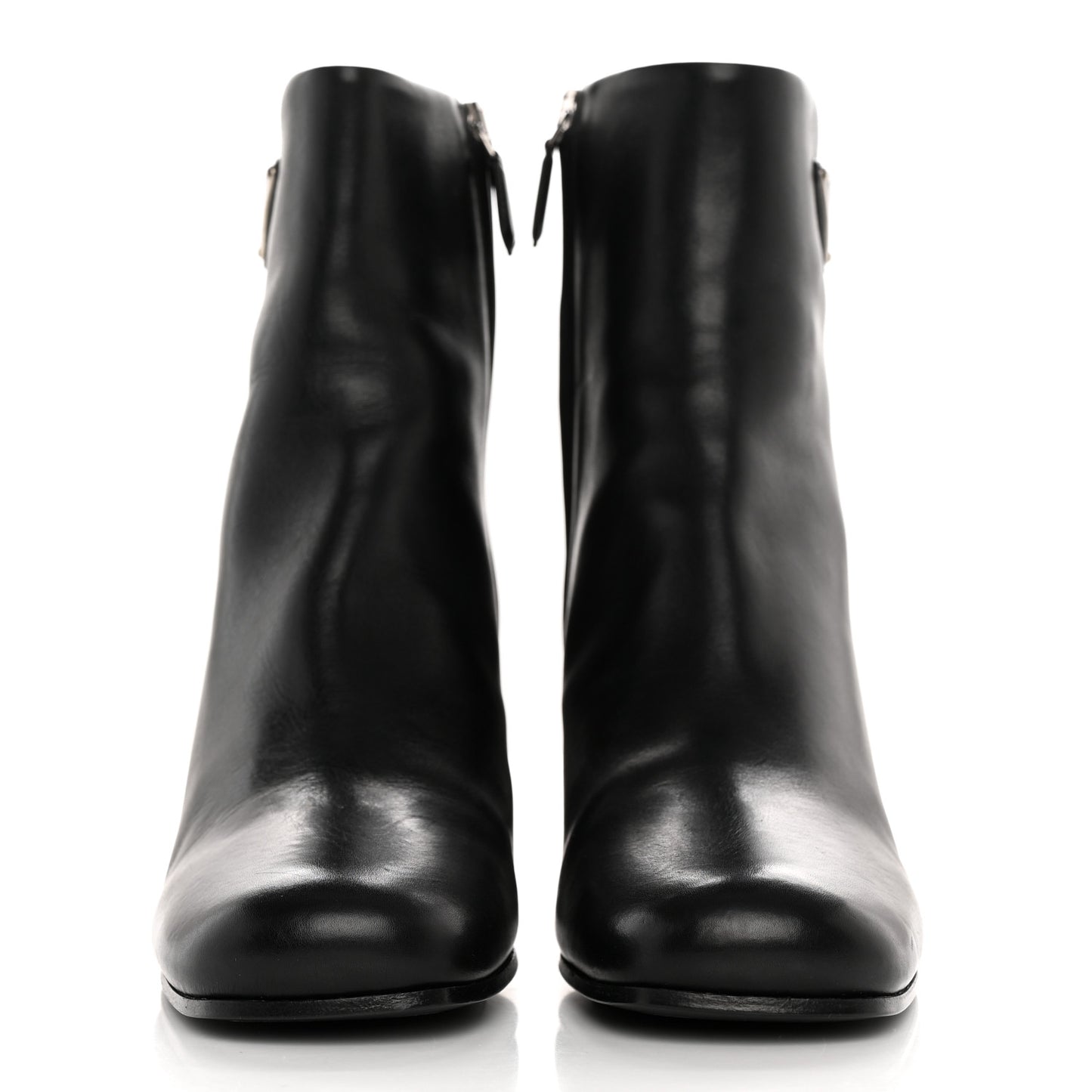 Vitello Metal Triangle Logo Zip 65mm Boots 40 Black