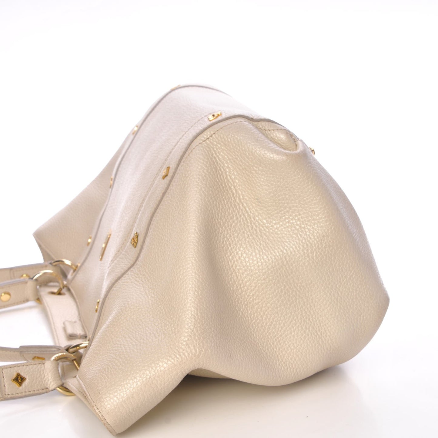Grained Calfskin Studded Tote White