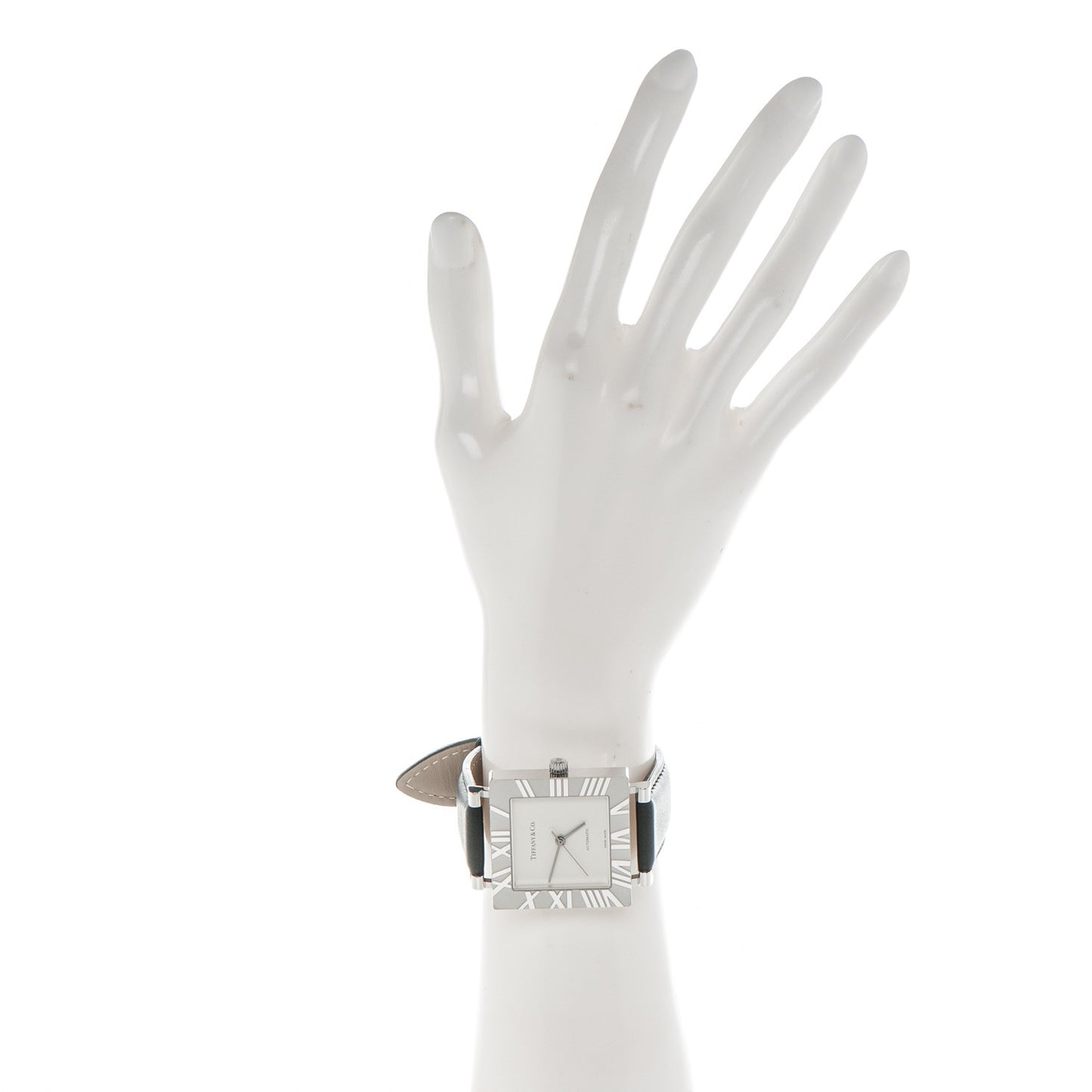 Sterling Silver Calfskin 34mm Atlas Square Automatic Watch