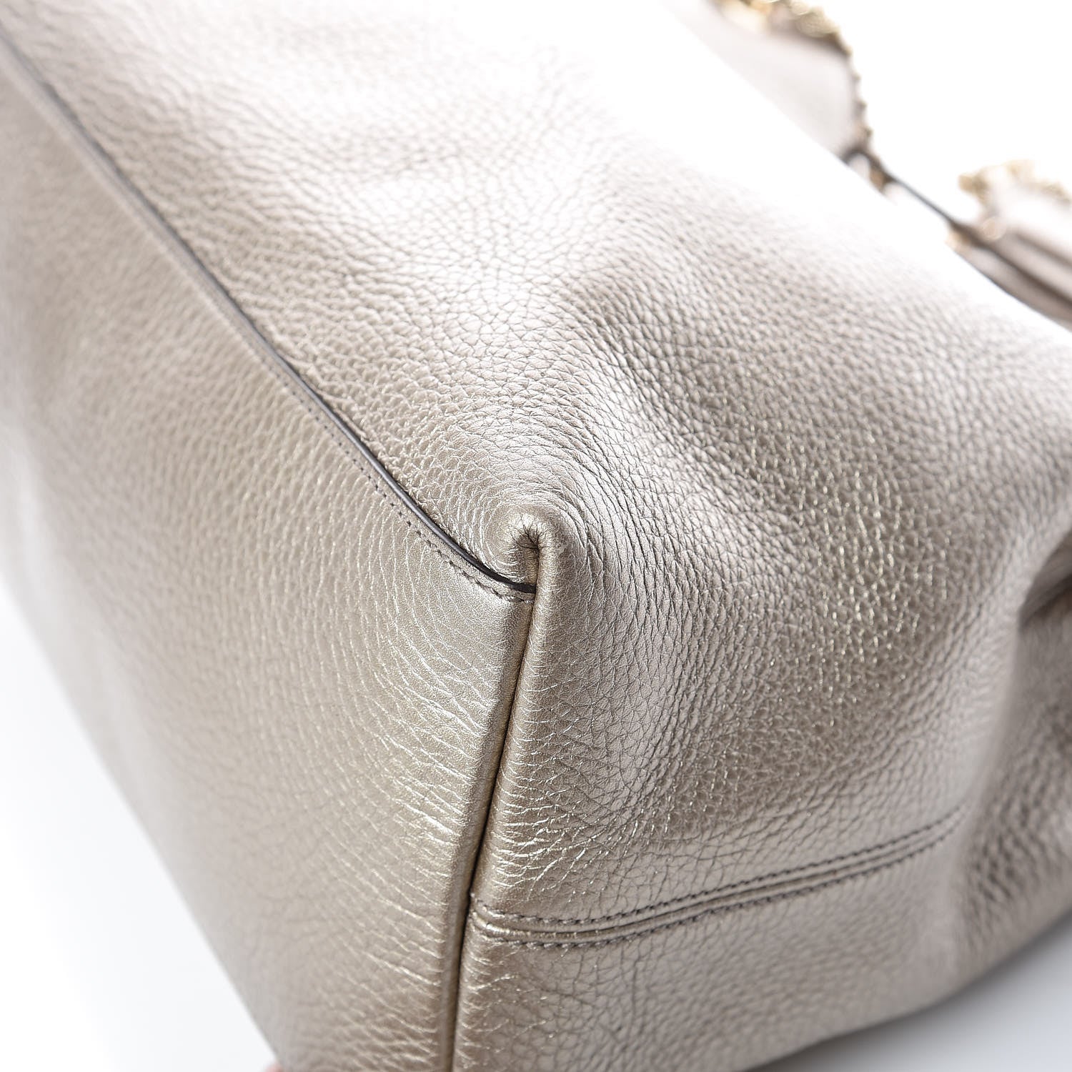 Gucci Metallic Pebbled Calfskin Medium Soho Chain Shoulder Bag Golden Beige 12 of 13