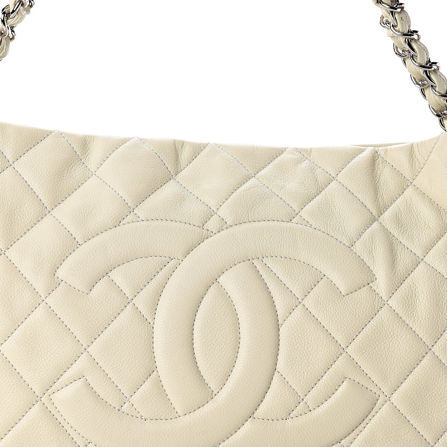 Caviar Quilted Expandable Zip Shoulder Bag White