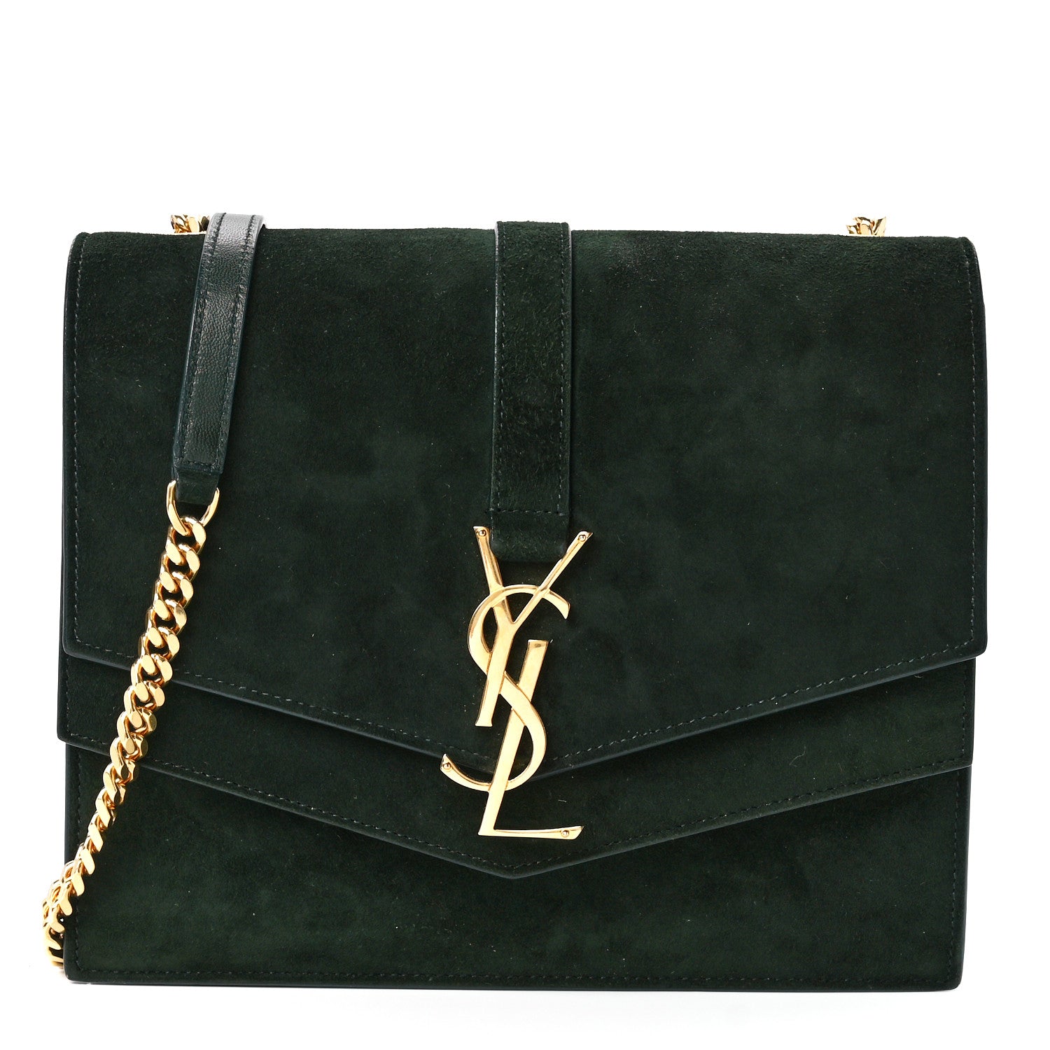 Saint Laurent Suede Sulpice Monogram Medium Shoulder Bag Green 1 of 12