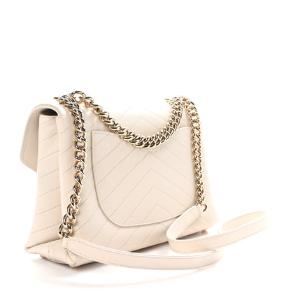 Chanel Calfskin Chevron Stitched Medium Coco Flap Bag White 3 of 10