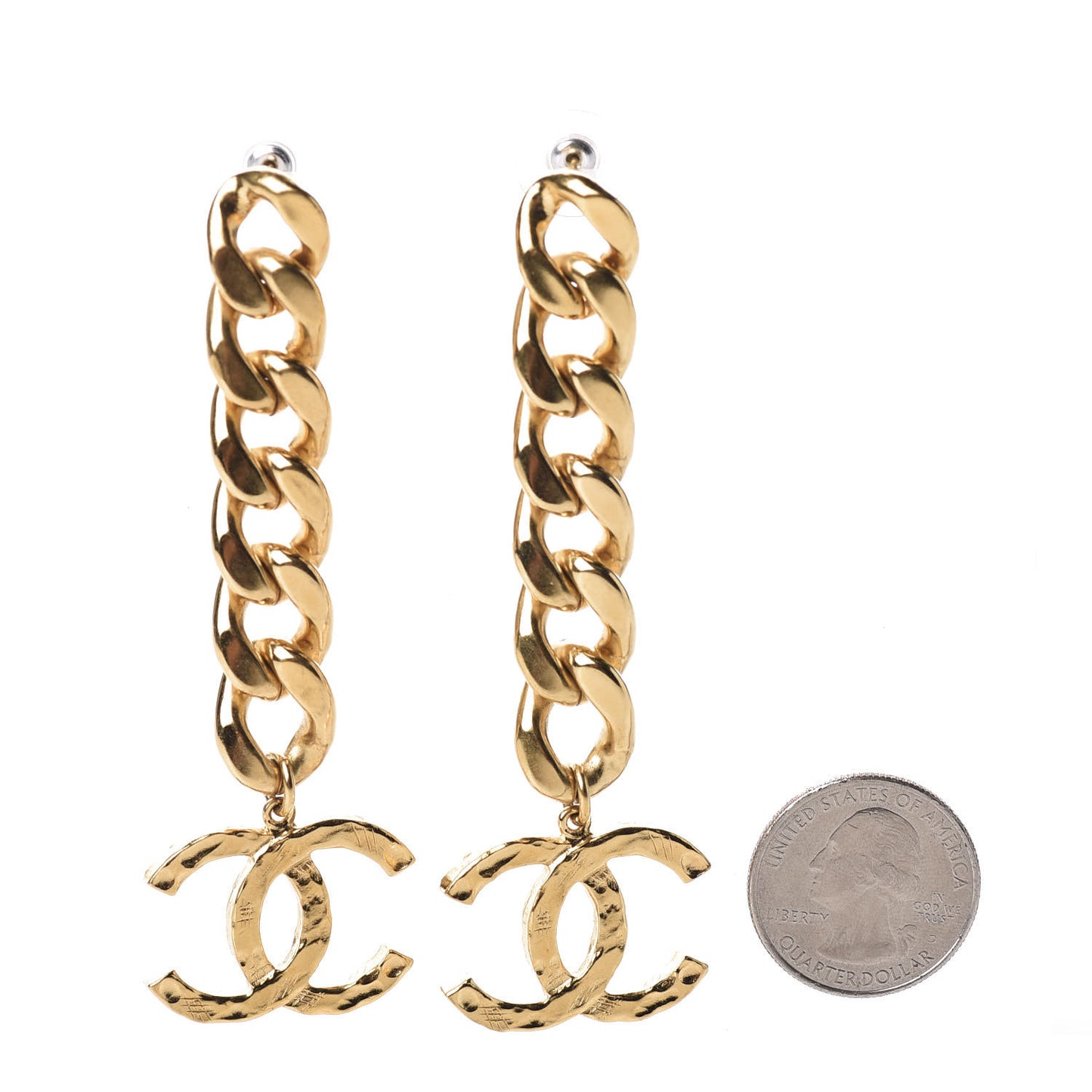 Metal CC Pick Drop Earrings Gold