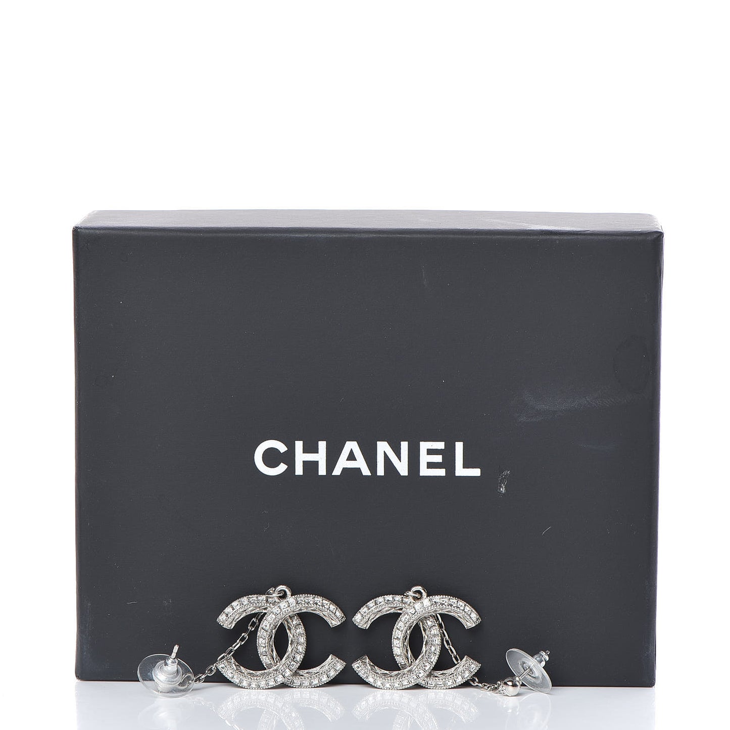 Baguette Crystal CC Drop Earrings Silver