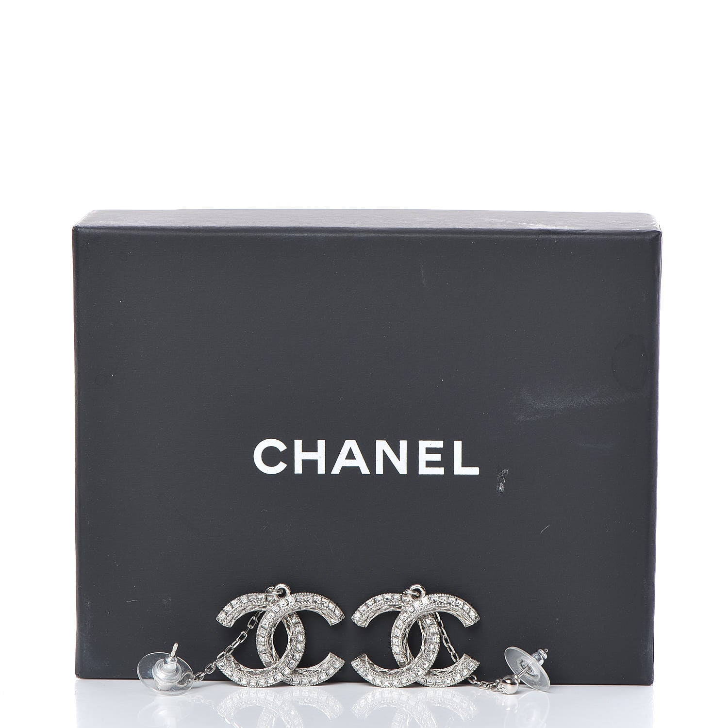 Chanel Baguette Crystal CC Drop Earrings Silver 5 of 5