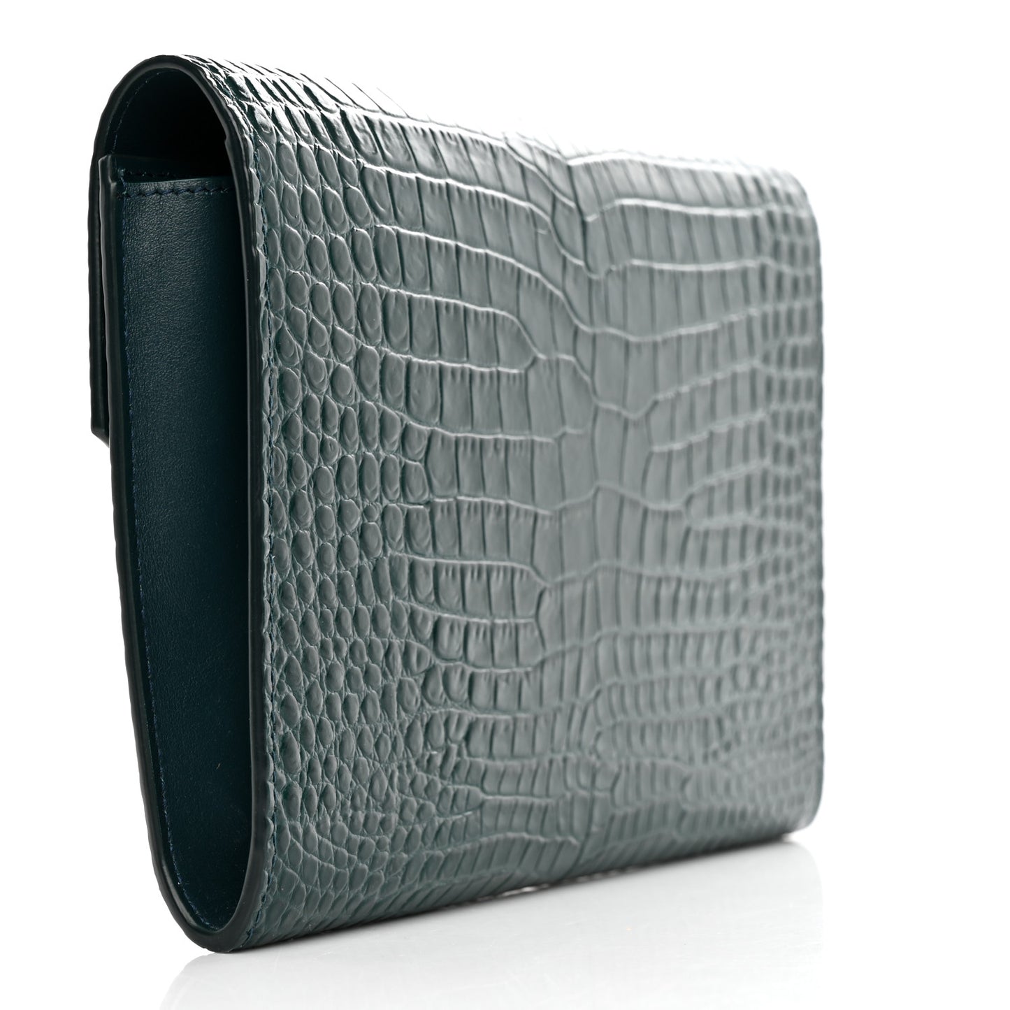 Calfskin Crocodile Embossed Monogram Cassandre Flap Pouch Foliage Green