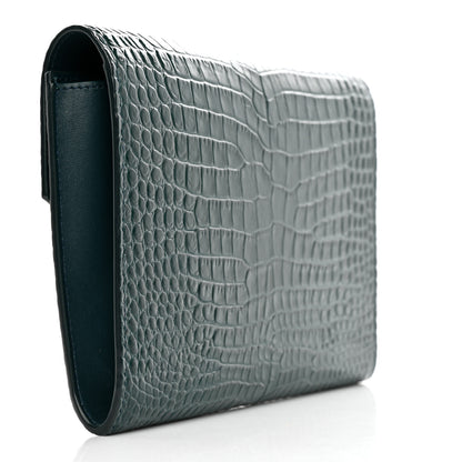 Saint Laurent Calfskin Crocodile Embossed Monogram Cassandre Flap Pouch Foliage Green 3 of 8