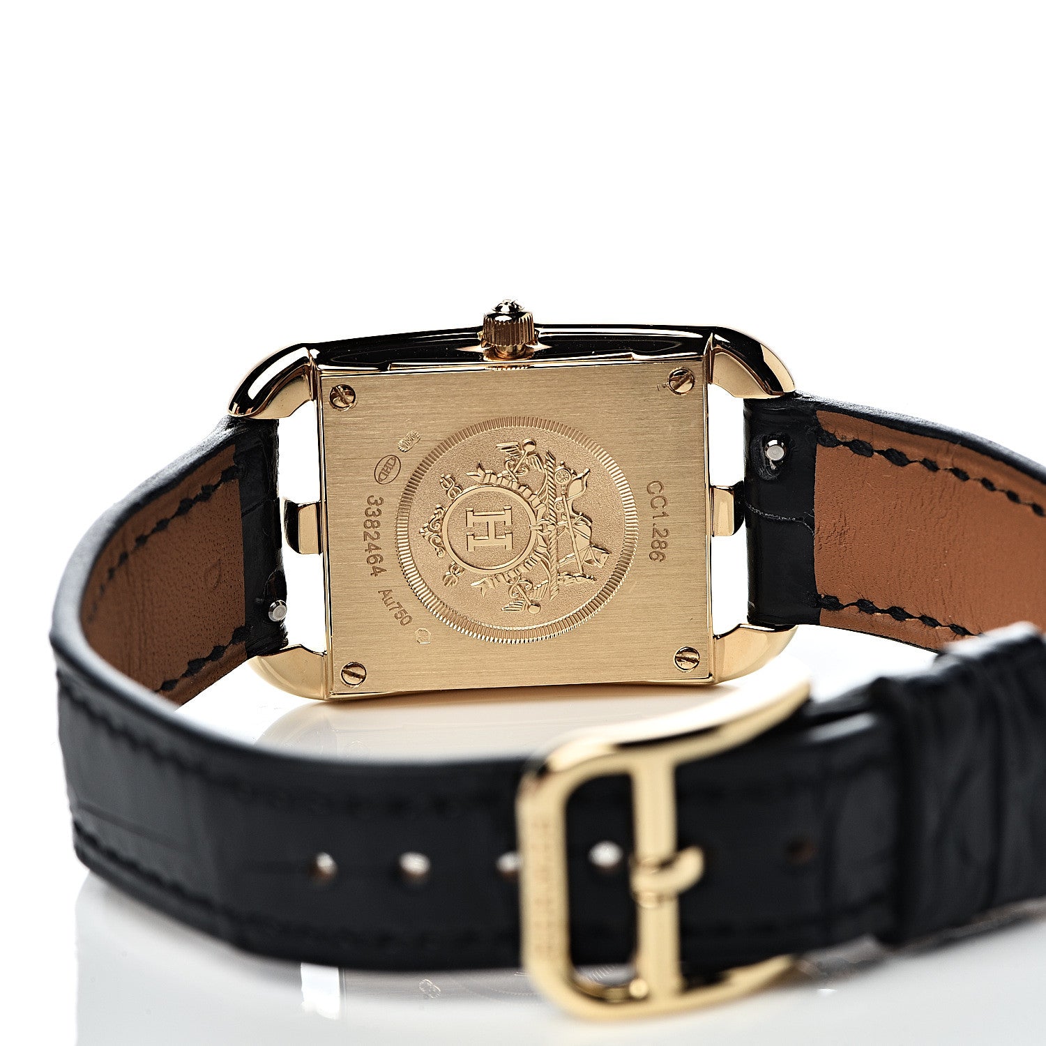 Hermes 18K Yellow Gold Alligator Diamond Bezel Mother of Pearl 23mm Cape Cod Quartz Watch Noir 5 of 9