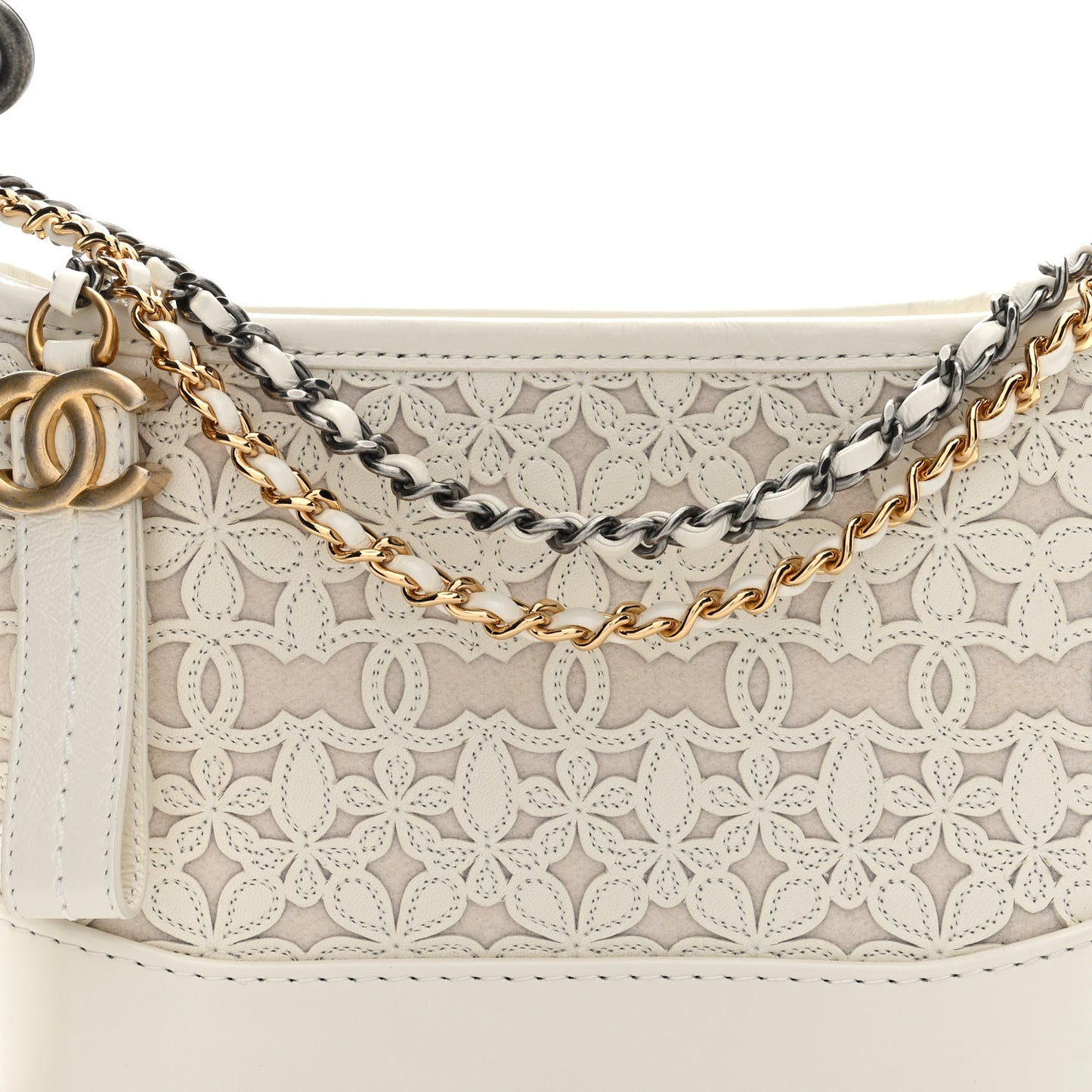 Calfskin Wool Felt Embossed Small Gabrielle Logo Hobo White