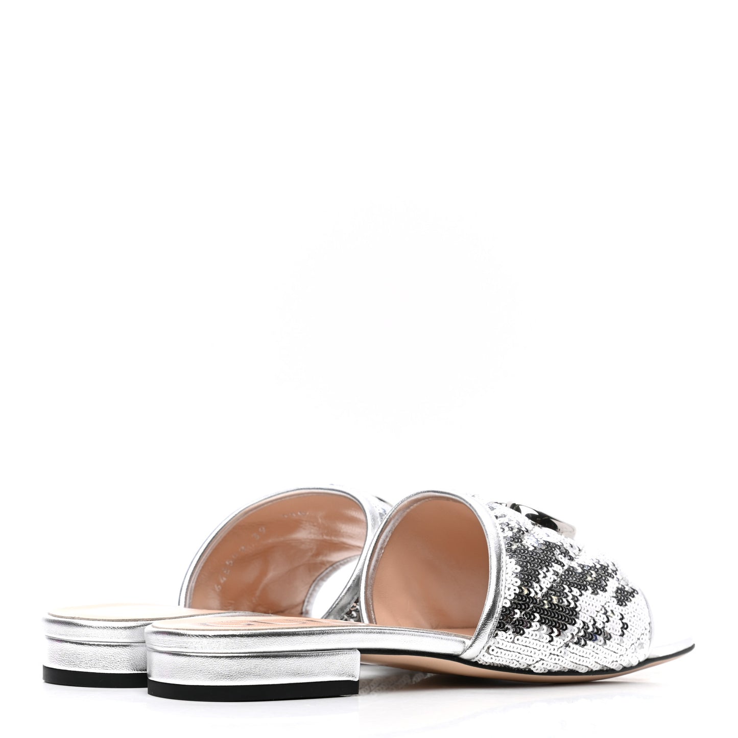 Sequin Metallic Nappa GG Marmont Flat Slide Sandals 39 Silver