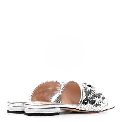 Gucci Sequin Metallic Nappa GG Marmont Flat Slide Sandals 39 Silver 5 of 9