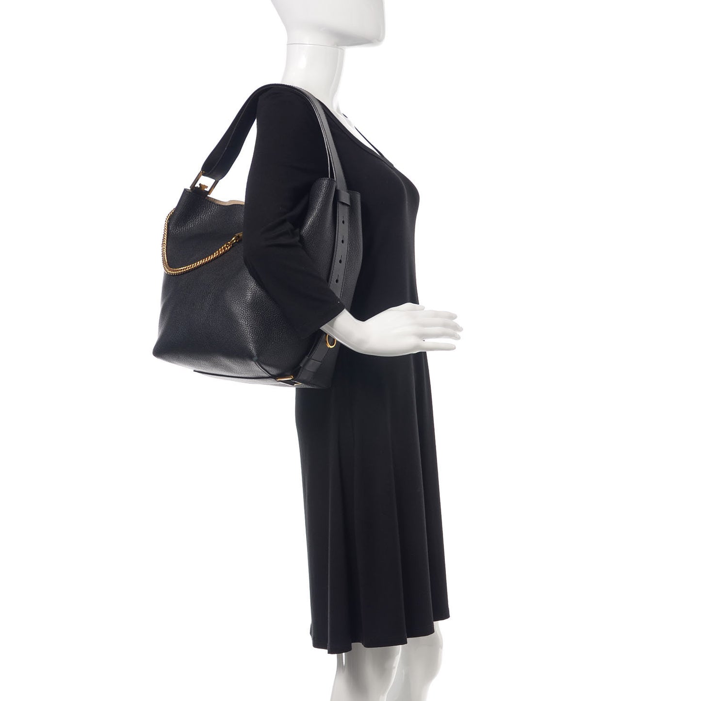 Grained Calfskin GV Bucket Bag Black