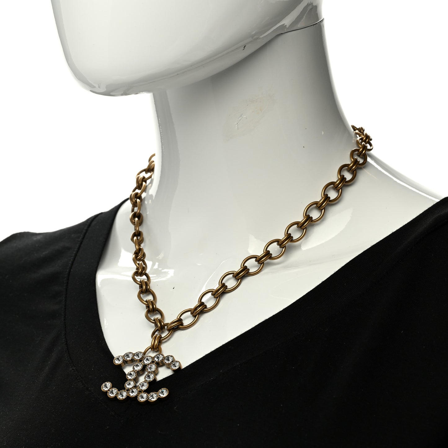 Crystal Chain Link CC Necklace Gold
