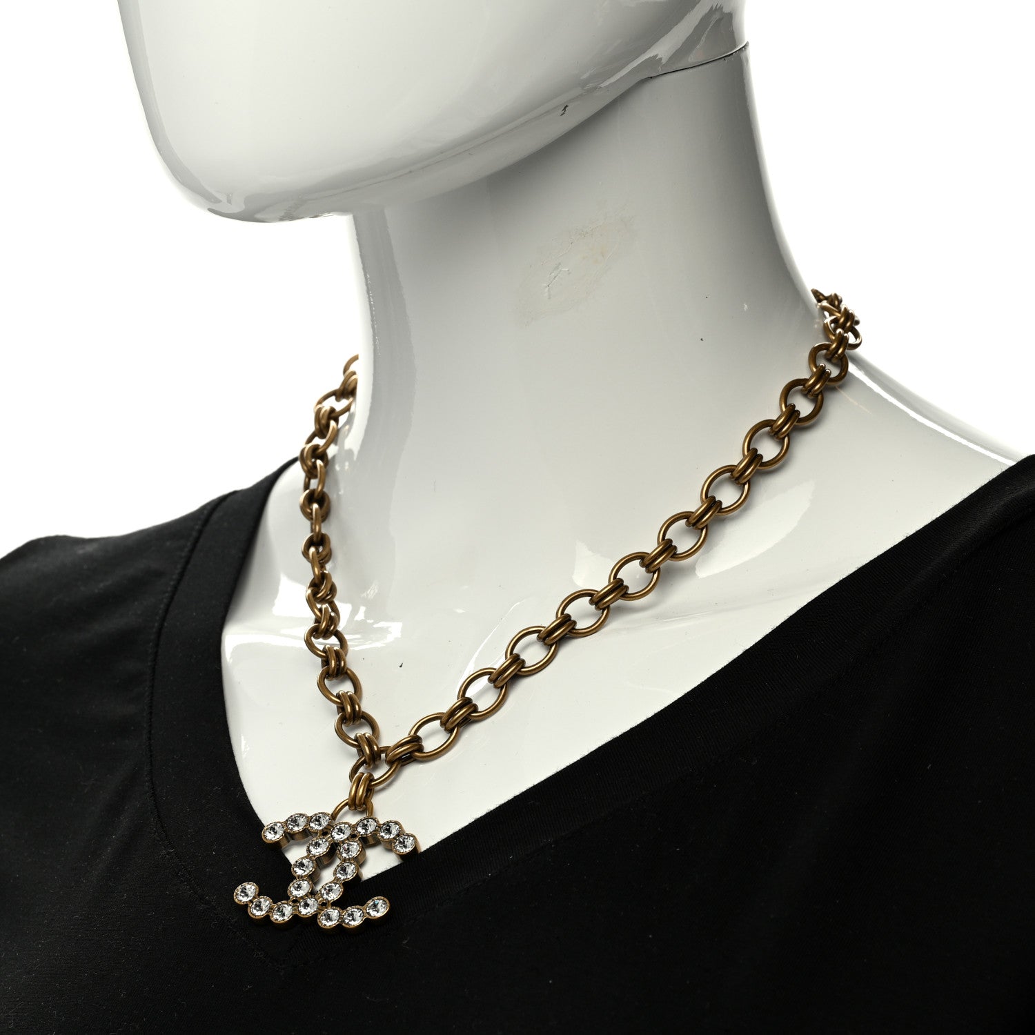 Chanel Crystal Chain Link CC Necklace Gold 2 of 6