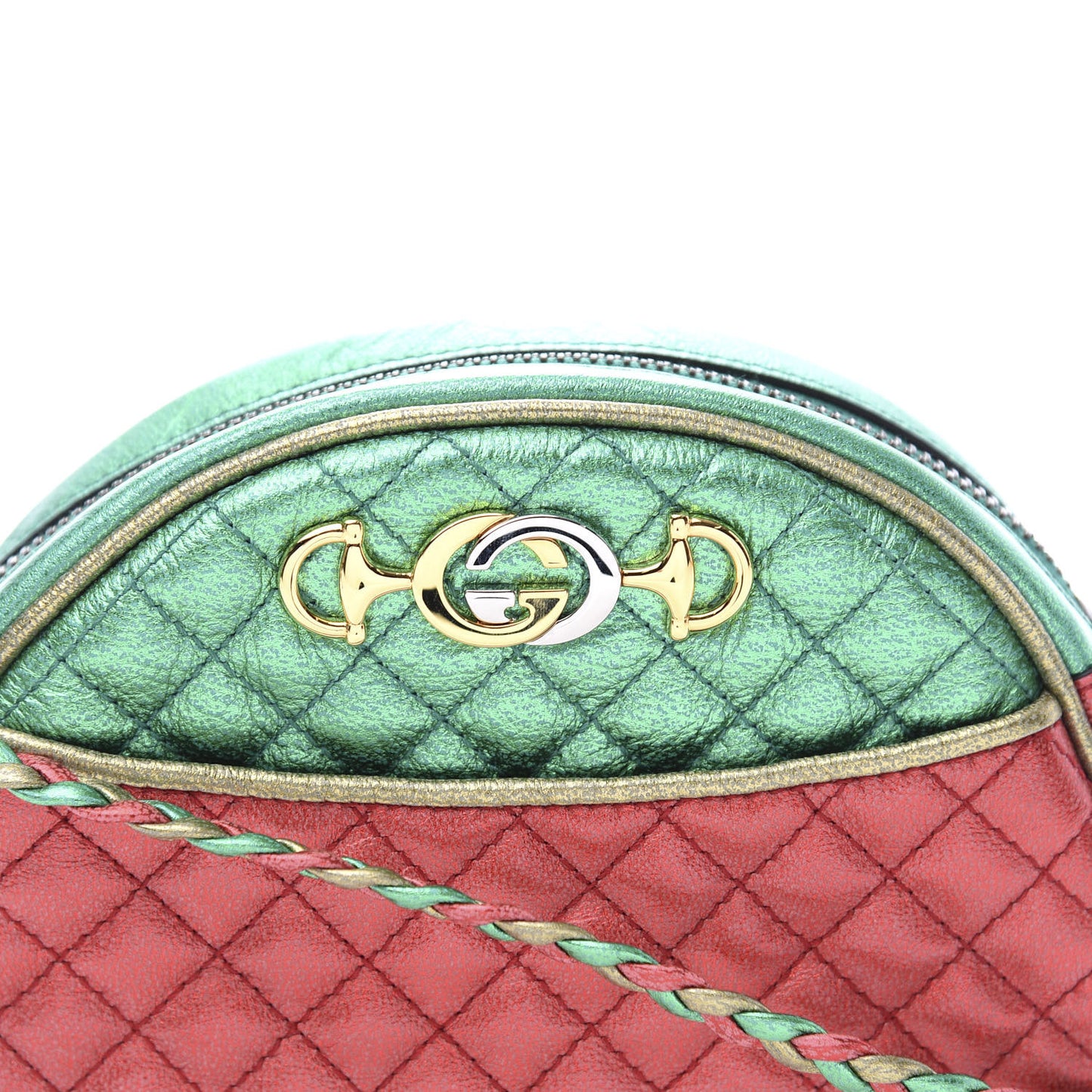 Laminated Nappa Trapuntata Mini Zumi Dome Shoulder Bag Rosso Jasmine Green Rame