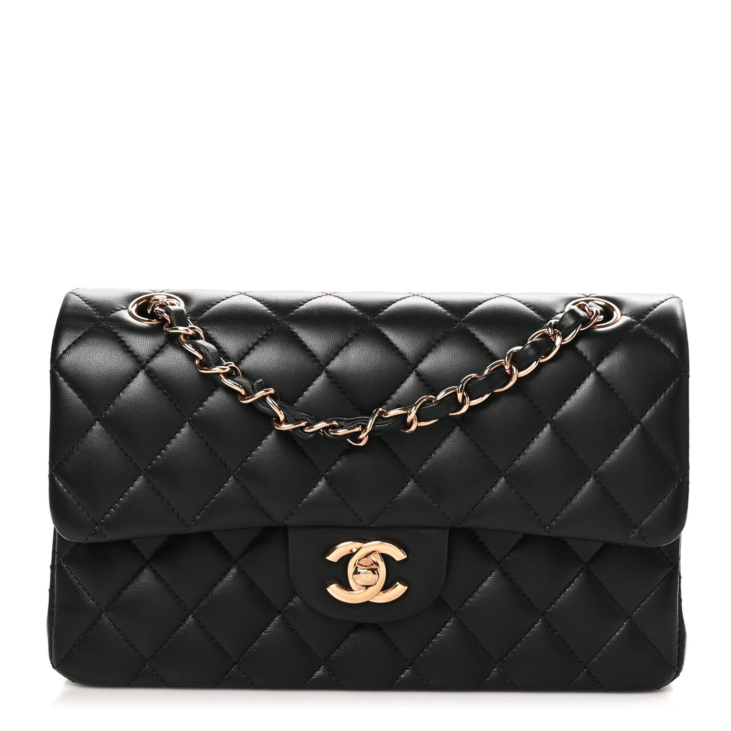 Lambskin Quilted Small Double Flap Black