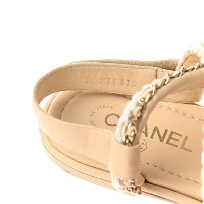 Chanel Lambskin Cord Chain Flat Sandals 38 Beige 7 of 9