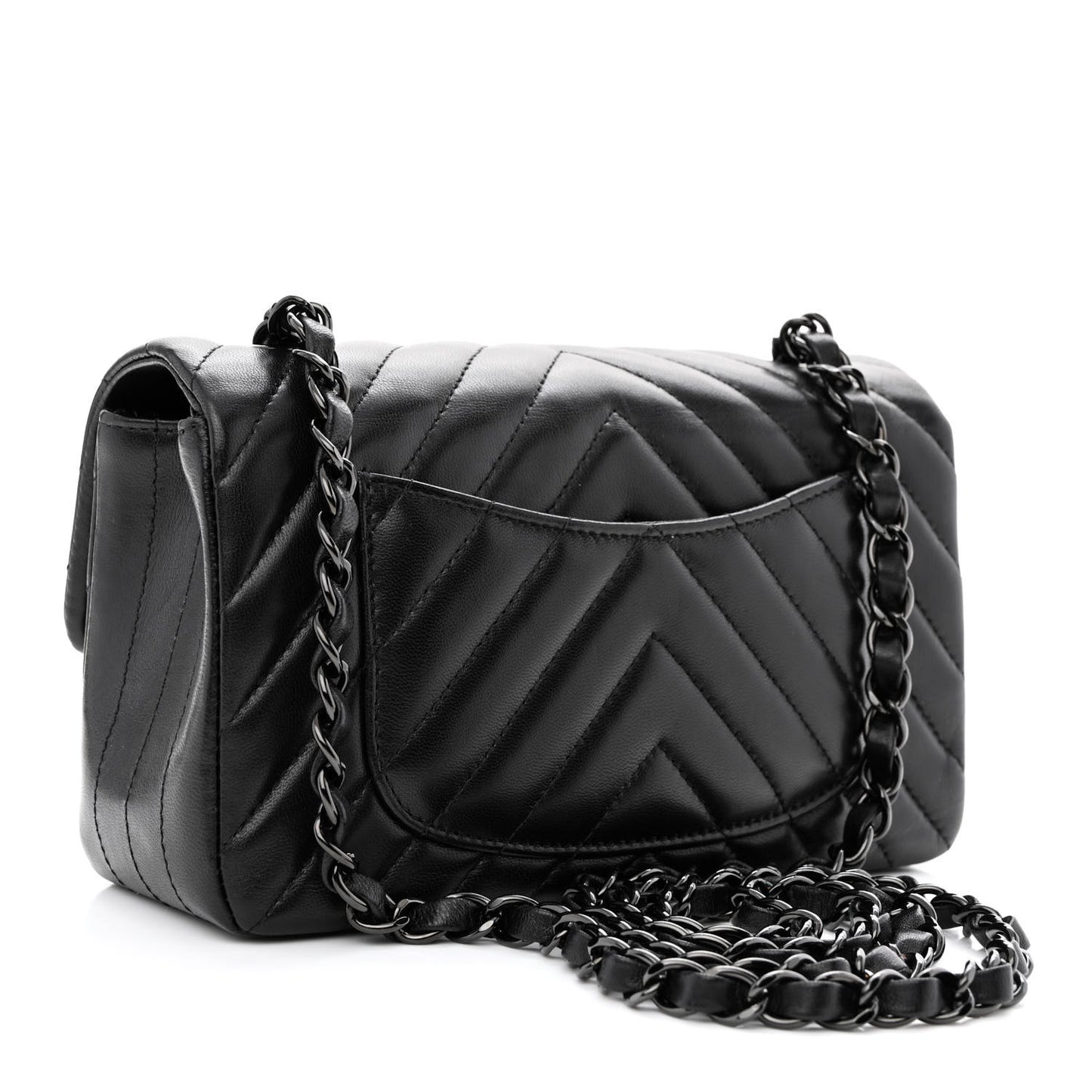 Lambskin Chevron Quilted Mini Rectangular Flap So Black