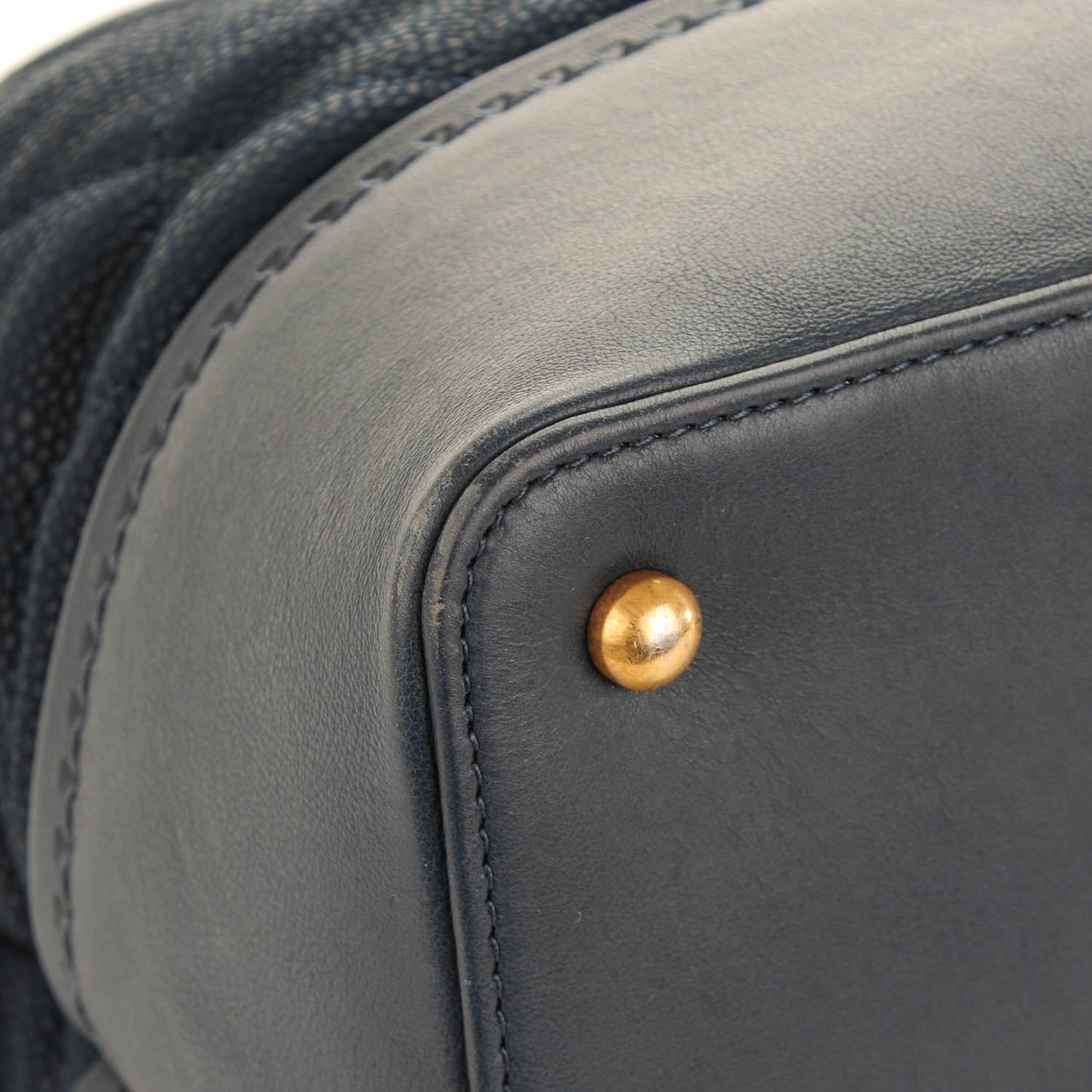Iridescent Caviar Quilted Globe Trotter Shopping Tote Navy Blue