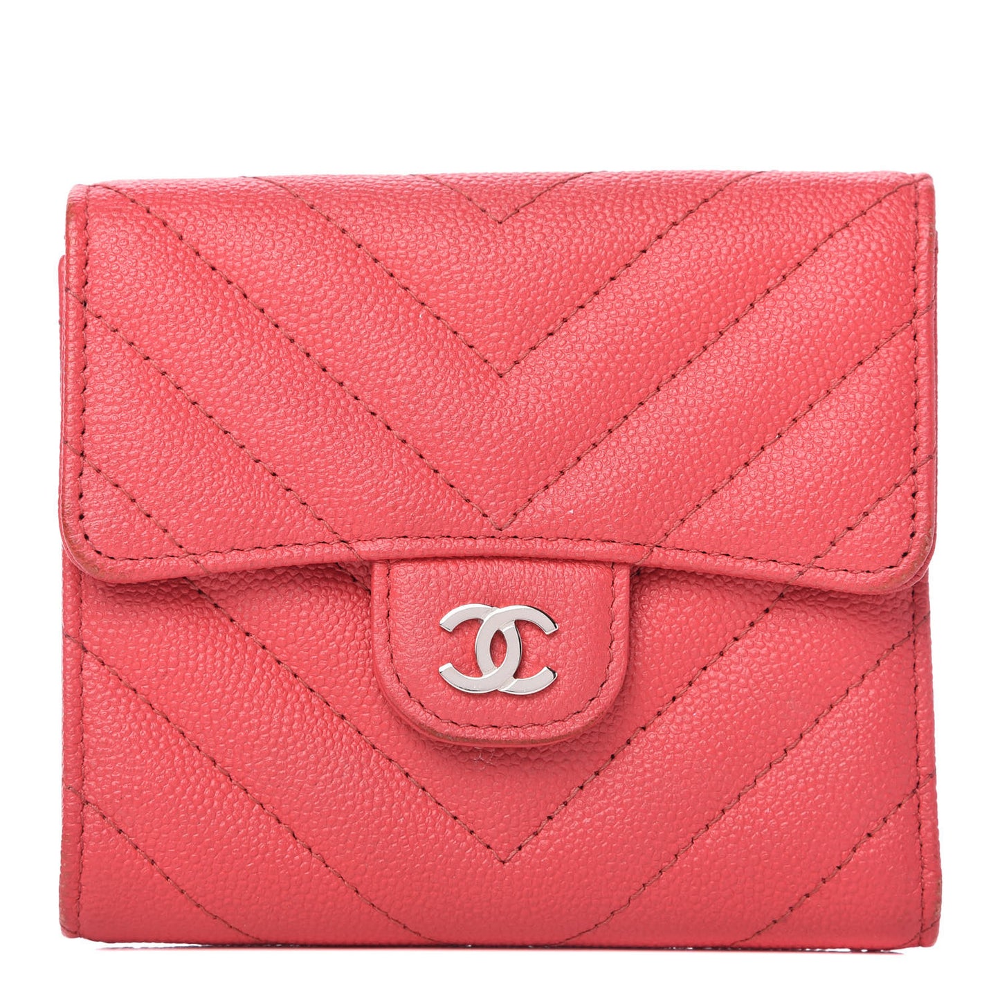 Caviar Chevron Quilted Compact Flap Wallet Red