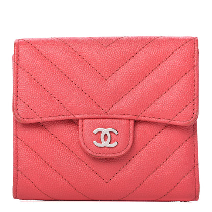 Chanel Caviar Chevron Quilted Compact Flap Wallet Red 1 of 10