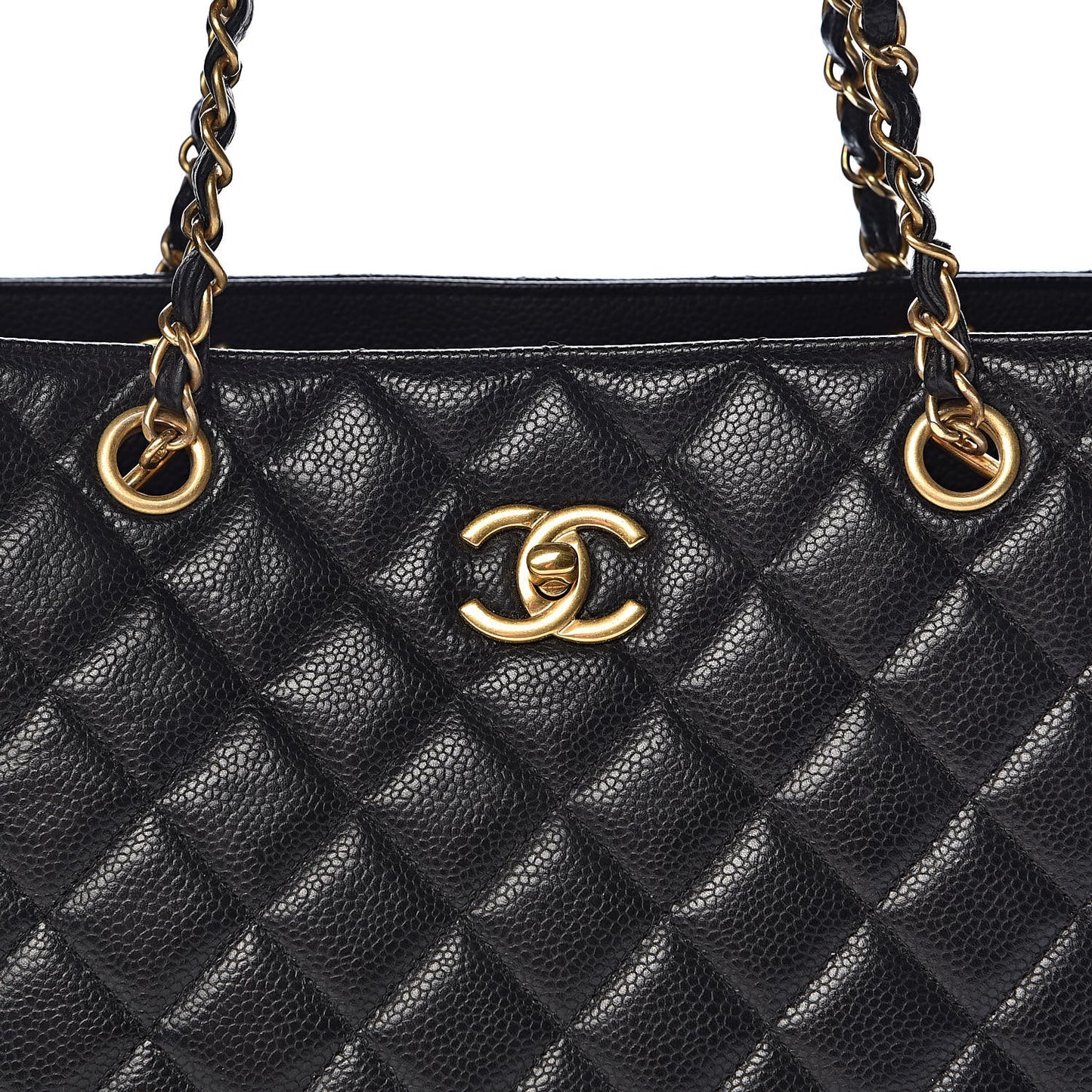 Caviar Quilted Large Shopping Tote Black